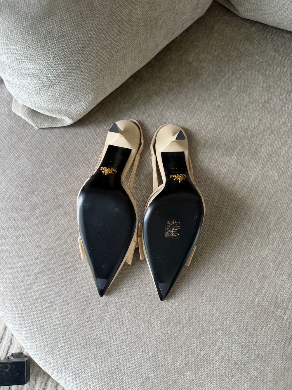 Prada Cream Pointed Bow Slingback Pumps - Picture 7 of 9